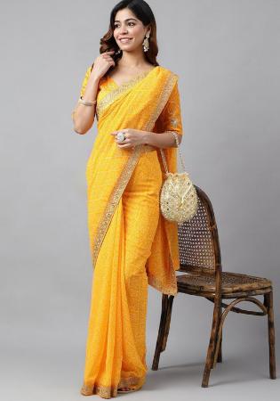 Picture of Excellent Georgette Yellow Saree