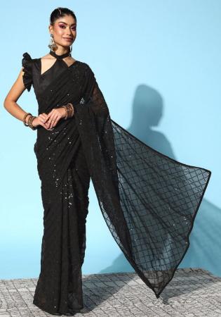 Picture of Charming Georgette Black Saree