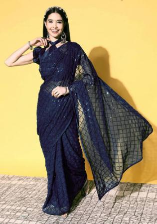 Picture of Sightly Georgette Midnight Blue Saree