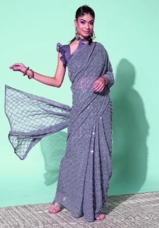 Picture of Marvelous Georgette Light Slate Grey Saree