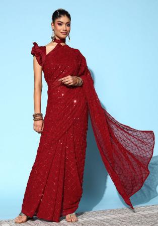 Picture of Alluring Georgette Fire Brick Saree