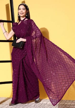 Picture of Well Formed Georgette Maroon Saree