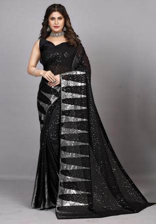 Picture of Pretty Georgette Black Saree