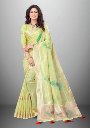 Picture of Nice Cotton & Linen Dark Khaki Saree