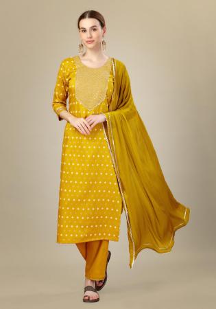 Picture of Exquisite Silk Dark Golden Rod Readymade Salwar Kameez