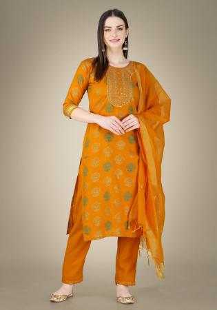 Picture of Cotton Dark Golden Rod Readymade Salwar Kameez