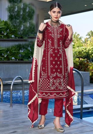 Picture of Wonderful Georgette Maroon Straight Cut Salwar Kameez