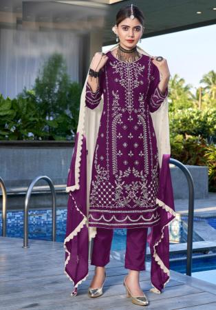 Picture of Comely Georgette Purple Straight Cut Salwar Kameez