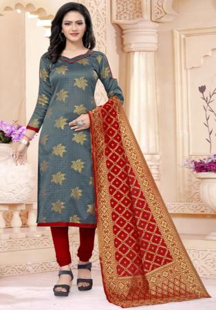 Picture of Delightful Silk Slate Grey Straight Cut Salwar Kameez