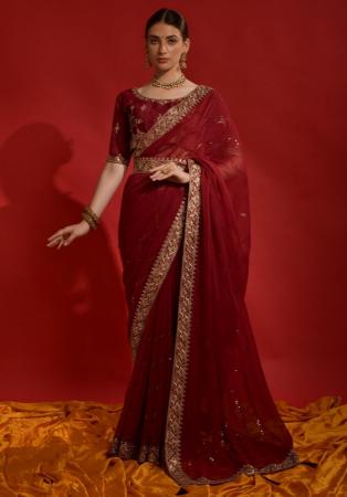 Picture of Stunning Georgette Maroon Saree