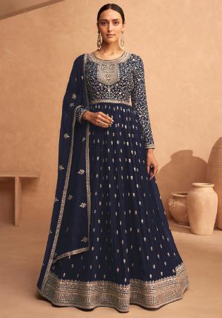 Picture of Well Formed Georgette Navy Blue Anarkali Salwar Kameez