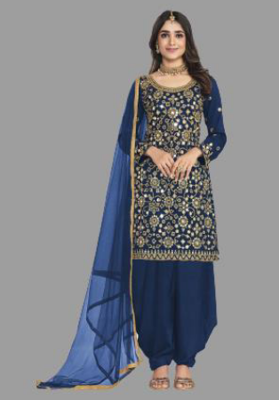 Picture of Silk Dark Slate Grey Straight Cut Salwar Kameez