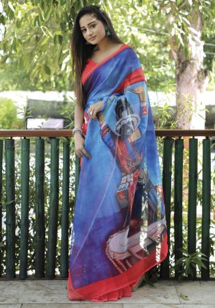 Picture of Bewitching Linen Steel Blue Saree