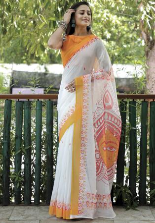 Picture of Alluring Linen White Saree