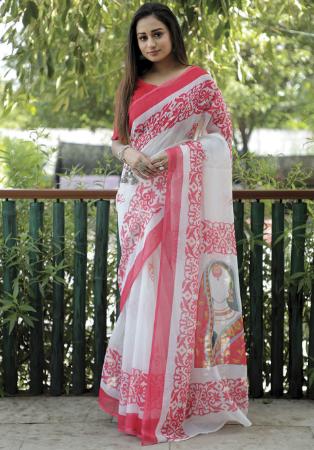 Picture of Pretty Linen White Saree