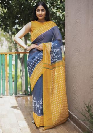 Picture of Marvelous Linen Dark Slate Blue Saree