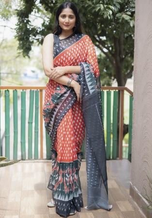 Picture of Resplendent Linen Indian Red Saree