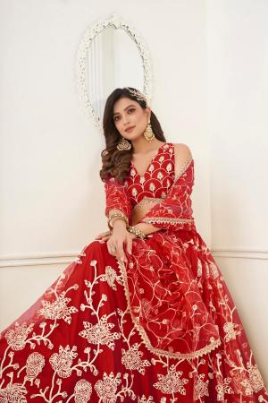 Picture of Charming Net Crimson Lehenga Choli