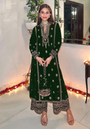 Picture of Georgette Forest Green Straight Cut Salwar Kameez