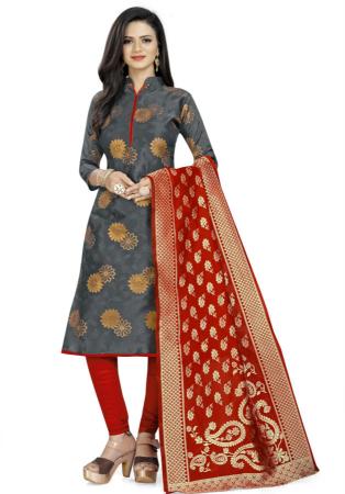 Picture of Exquisite Silk Slate Grey Straight Cut Salwar Kameez