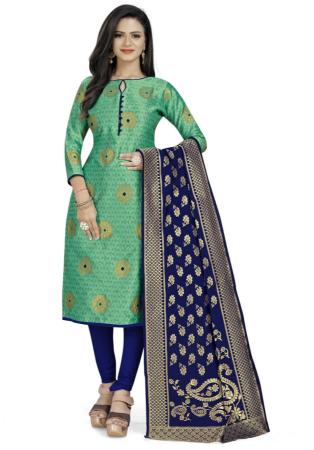 Picture of Nice Silk Cadet Blue Straight Cut Salwar Kameez