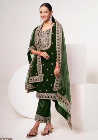 Picture of Rayon Dark Olive Green Straight Cut Salwar Kameez