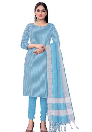 Picture of Cotton Light Steel Blue Straight Cut Salwar Kameez