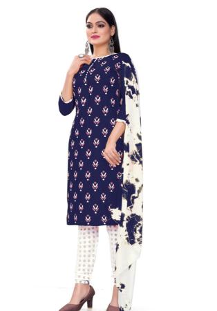 Picture of Cotton Midnight Blue Straight Cut Salwar Kameez