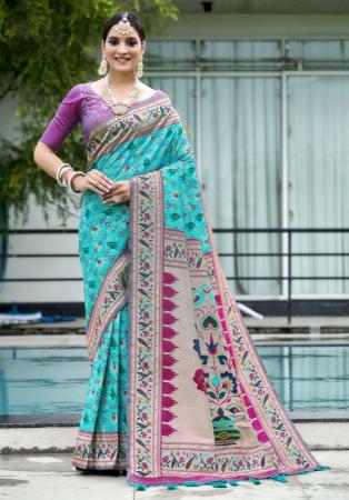 Picture of Pleasing Silk Medium Turquoise Saree