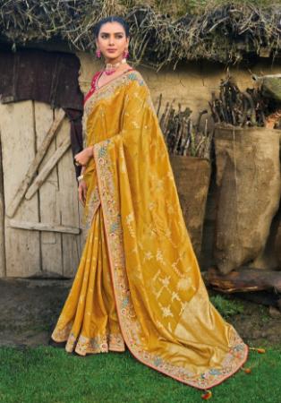 Picture of Amazing Silk Dark Golden Rod Saree