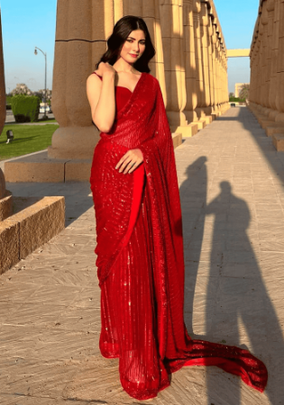 Picture of Pretty Georgette Fire Brick Saree