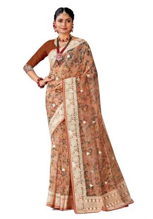 Picture of Beautiful Silk Dark Khaki Saree