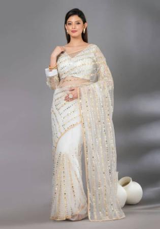 Picture of Shapely Georgette & Net White Smoke Saree