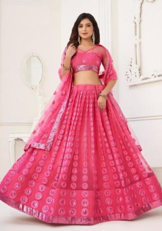 Picture of Alluring Net Light Coral Lehenga Choli