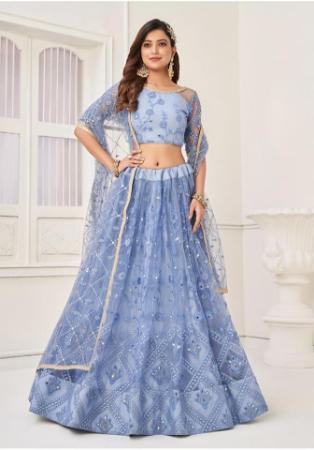 Picture of Graceful Net Light Steel Blue Lehenga Choli