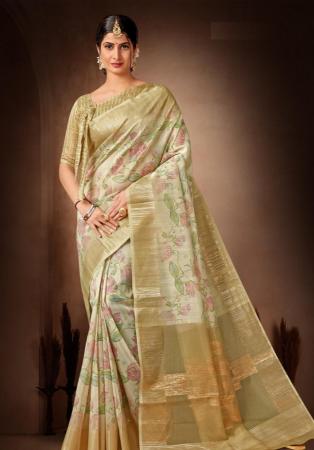 Picture of Well Formed Organza Dark Khaki Saree