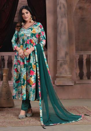 Picture of Ravishing Rayon Dark Sea Green Readymade Salwar Kameez