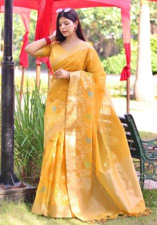 Picture of Good Looking Linen & Silk Yellow Saree