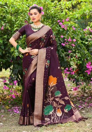 Picture of Nice Silk Dark Olive Green Saree