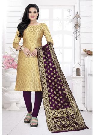 Picture of Silk Pale Golden Rod Straight Cut Salwar Kameez