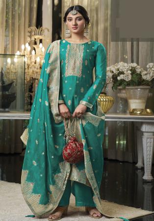 Picture of Comely Silk Sea Green Straight Cut Salwar Kameez