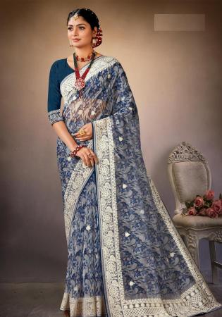 Picture of Lovely Organza Slate Grey Saree