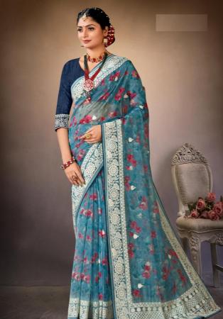 Picture of Fine Organza Cadet Blue Saree