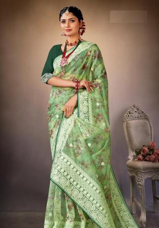 Picture of Beautiful Organza Dark Sea Green Saree