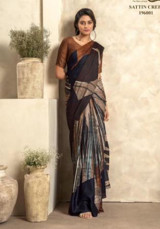 Picture of Fine Satin & Silk Dark Olive Green Saree