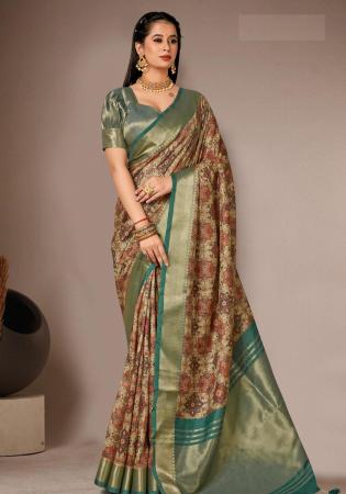 Picture of Marvelous Silk Dark Olive Green Saree