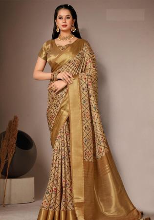 Picture of Excellent Silk Dark Khaki Saree