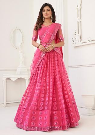 Picture of Fascinating Net Light Coral Lehenga Choli