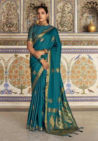 Picture of Taking Satin & Silk Teal Saree