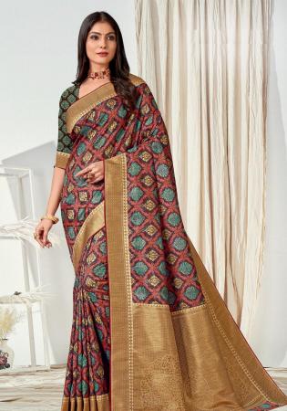 Picture of Excellent Silk Indian Red Saree